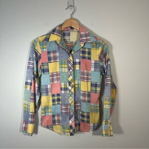 Vintage 70’s Patchwork Plaid Button Down Shirt Women’s XS/S